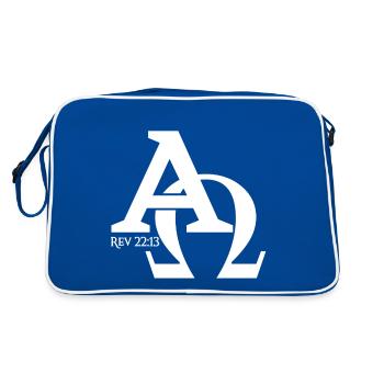 Christian Design Alpha und Omega, der Grieche - Retro Tasche - Blau/Weiß - Hinten
