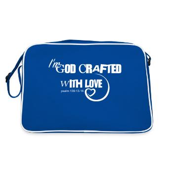 Christliches Design Ich bin mit Liebe gefertigt Psalm 139 - Retro Tasche - Blau/Weiß - Hinten