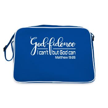Christian Design Gott-Treue Ich kann nicht, aber Gott kann - Retro Tasche - Blau/Weiß - Hinten