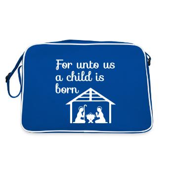 Christliches Weihnachtsdesign Krippe für uns - Retro Tasche - Blau/Weiß - Hinten