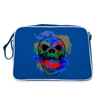 Furchtsamer und schöner Aquarell Schädel Entwurf - Retro Tasche - Blau/Weiß - Hinten