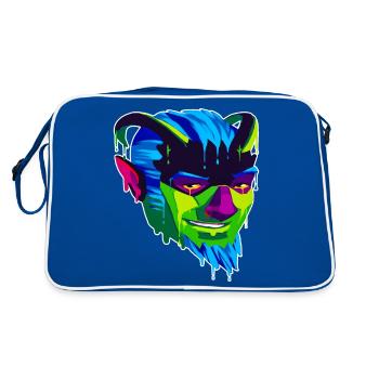 Ein Schönes und Lustiges Satyr Satan Design - Retro Tasche - Blau/Weiß - Hinten