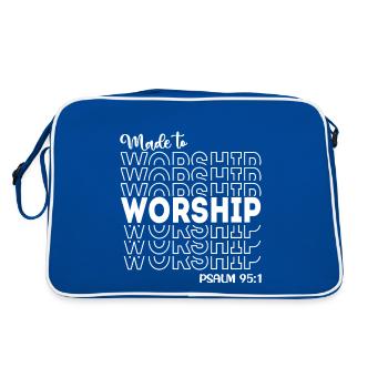 Christliches Design zur Anbetung von Psalm 95 Vers 1 - Retro Tasche - Blau/Weiß - Hinten