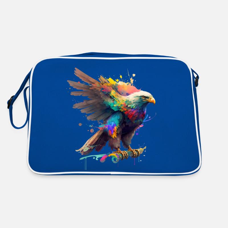 Regenbogen Adler ∞ Rainbow Eagle ∞ vauART - Retro Tasche - Blau/Weiß