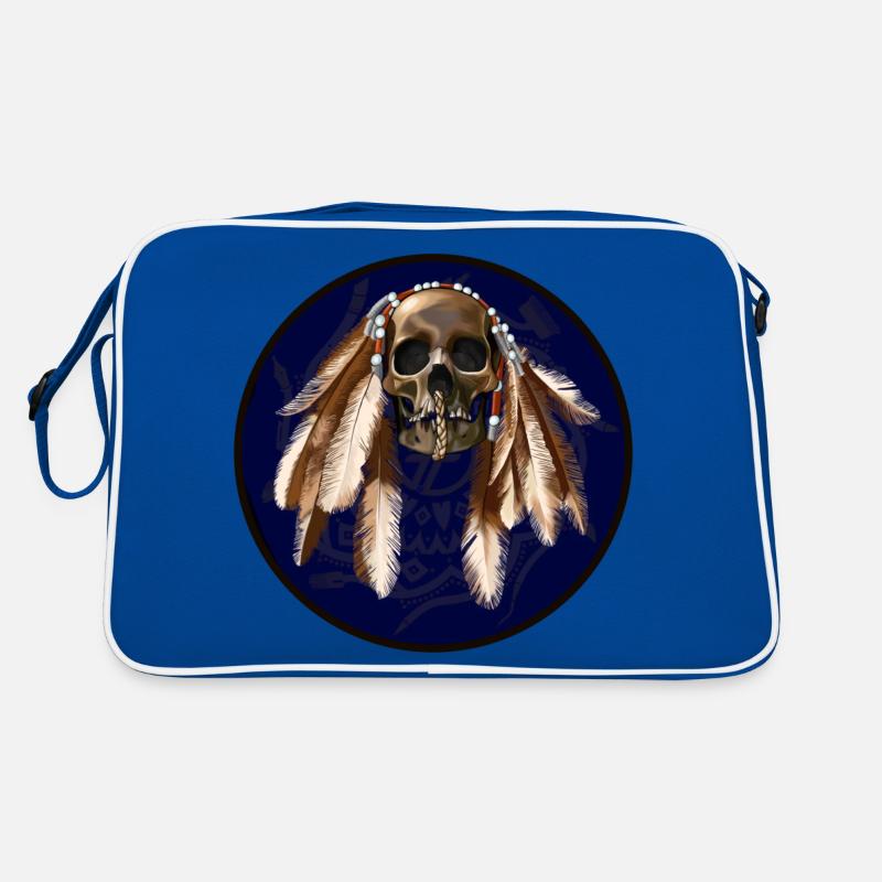 scull with feathers around Retro Tasche