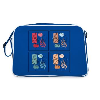Minimalist Line Art Women Face Artwork - Retro Bag - blue/white - Back
