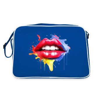 Lèvres colorées Kissing Mouth Femme Visage Cadeau Idée - Sac Retro - bleu/blanc - Dos