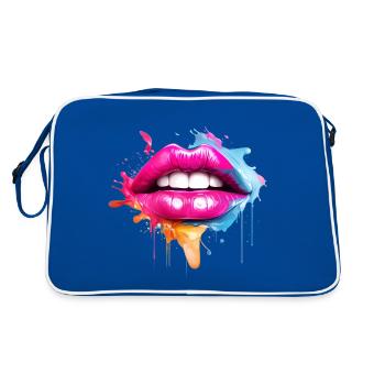 Lèvres colorées Embrasser la bouche Cadeau du visage de la femme - Sac Retro - bleu/blanc - Dos