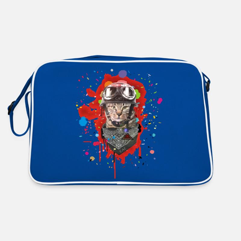 Motorrad Kätzchen Biker Katze - Retro Tasche - Blau/Weiß