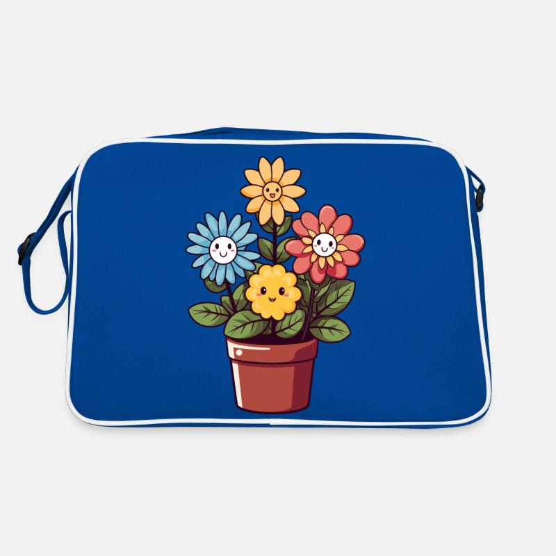 Fleurs riantes dans un pot de fleurs - Sac Retro - bleu/blanc
