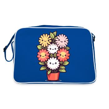 Fleurs riantes dans un pot de fleurs - Sac Retro - bleu/blanc - Dos