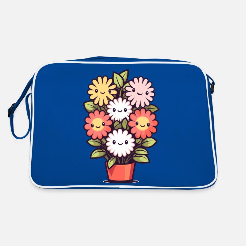 Lachende Blumen im Blumentopf Retro Tasche
