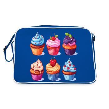 Cupcakes Cupcake Süßigkeiten Backwaren - Retro Tasche - Blau/Weiß - Hinten