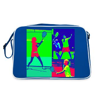 Tennisspieler auf dem Platz - Retro Tasche - Blau/Weiß - Hinten