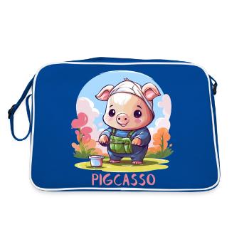 Pigcasso drôle cochon peintre amateur d’art - Sac Retro - bleu/blanc - Dos