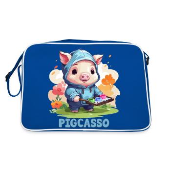 Pigcasso drôle cochon peintre amateur d’art - Sac Retro - bleu/blanc - Dos
