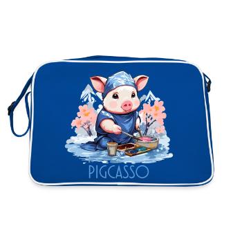Pigcasso drôle cochon peintre amateur d’art - Sac Retro - bleu/blanc - Dos