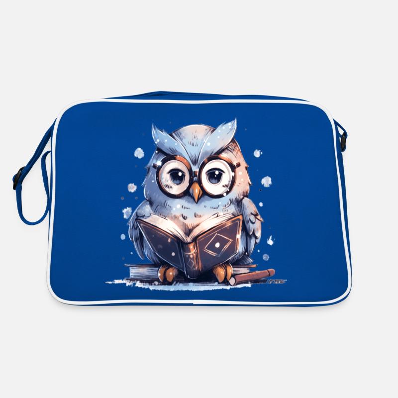 Süße Eule Buch Lesen Lesefan Bücher - Retro Tasche - Blau/Weiß