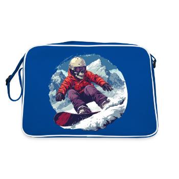 Totenkopf Snowboarder Snowboarden Apres Ski - Retro Tasche - Blau/Weiß - Hinten