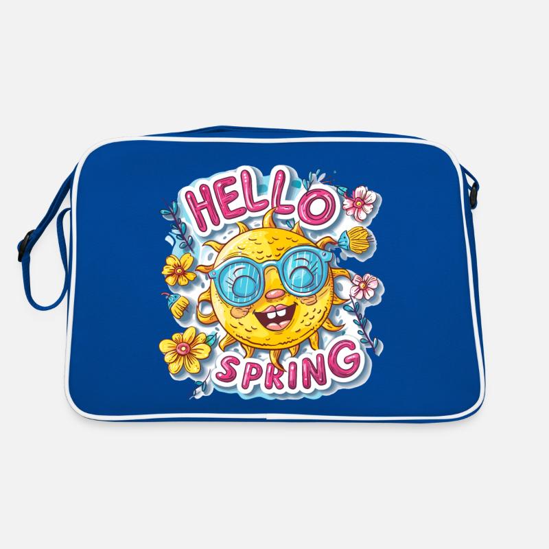 Hallo Frühling Hello Spring Sonne Blumen Retro Tasche