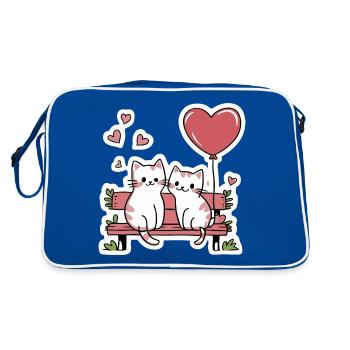 Couple de chats sur un banc de parc avec des cœurs - Sac Retro - bleu/blanc - Dos