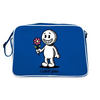 Stick figure with flower I LOVE YOU - Retro Bag - blue/white - Back
