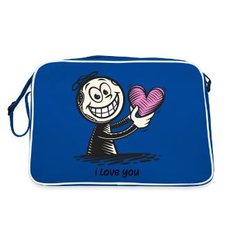 Stick figure with heart I LOVE YOU - Retro Bag - blue/white - Back