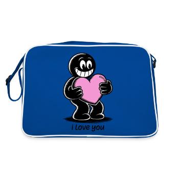 Stick figure with heart I LOVE YOU - Retro Bag - blue/white - Back