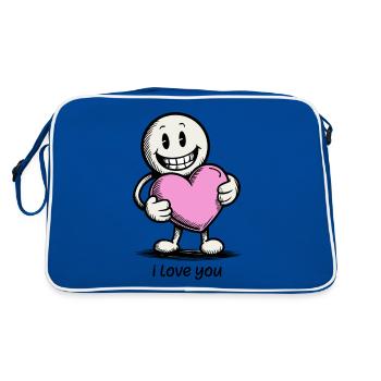 Stick figure with heart I LOVE YOU - Retro Bag - blue/white - Back