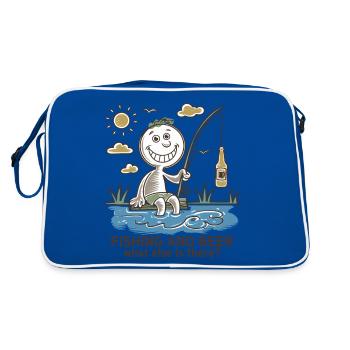 Funny stick figure drawing fishing and beer - Retro Bag - blue/white - Back