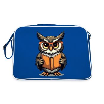 Süße Eule mit Brille auf Buch - Retro Tasche - Blau/Weiß - Hinten