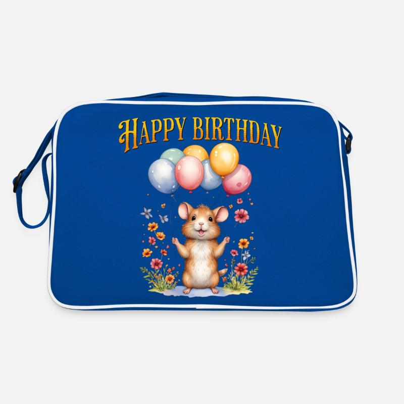 Alles Gute zum Geburtstag mit einer süßen Maus und Luftballons Retro Tasche