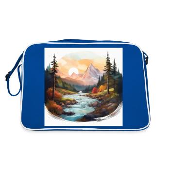 Serene Mountain Landscape with Flowing River Art - Retro Bag - blue/white - Back