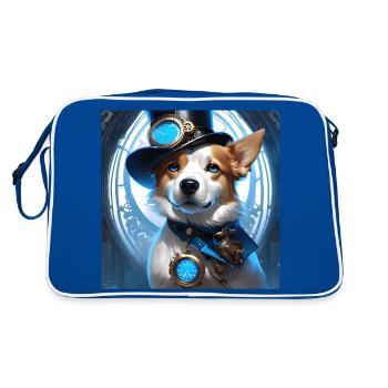 Steampunk design art dog blue - Retro Bag - blue/white - Back