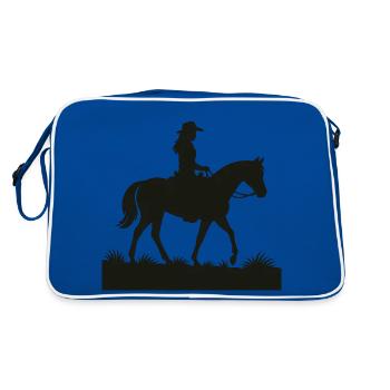 Westernreiterin Silhouette - Retro Tasche - Blau/Weiß - Hinten