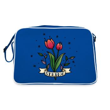 Frühlingstulpen. Frühlingshafte rote Tulpe. Lässiger Frühling - Retro Tasche - Blau/Weiß - Hinten