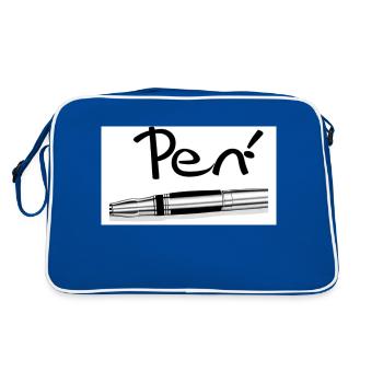 Schule - Retro Tasche - Blau/Weiß - Hinten