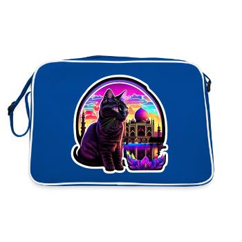 Chat psychédélique devant le Taj Mahal India - Sac Retro - bleu/blanc - Dos