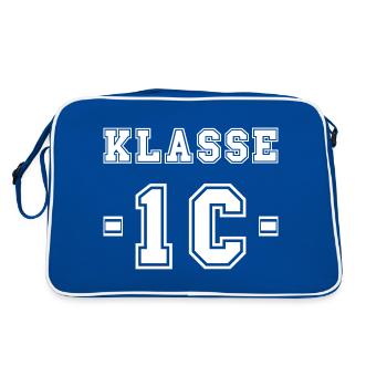 KLASSE 1C - Einschulung Erstklässler Schulkind - Retro Tasche - Blau/Weiß - Hinten