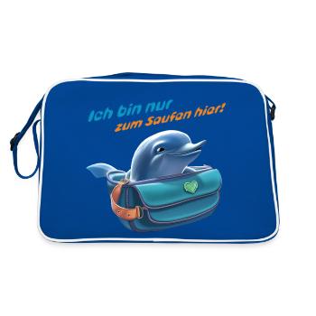 Betrunkener Delfin in mit lustiger Aufschrift - Retro Tasche - Blau/Weiß - Hinten
