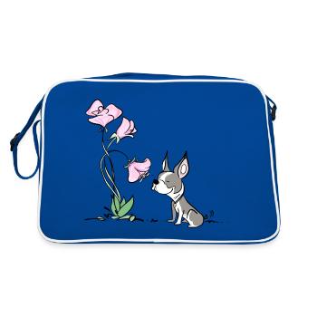 Süßer Hund mit Blümchen - Retro Tasche - Blau/Weiß - Hinten