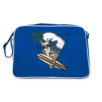Surf Holiday Llama & Sloth Surfboard Wave Palm Trees - Retro Bag - blue/white - Back