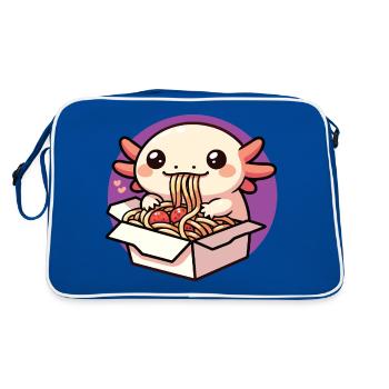 Axolotl Slurping a Delicious Spaghetti - Retro Bag - blue/white - Back