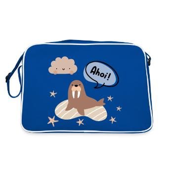 Ohé! Morse et étoile de mer | Conception côtière | Boho - Sac Retro - bleu/blanc - Dos