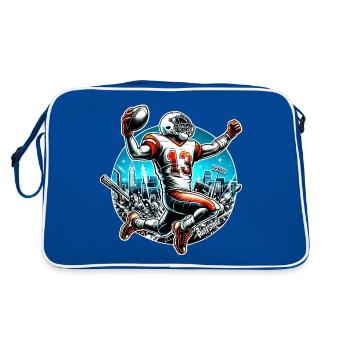 American Football Player Touchdown - raffstaff ® - Retro Tasche - Blau/Weiß - Hinten