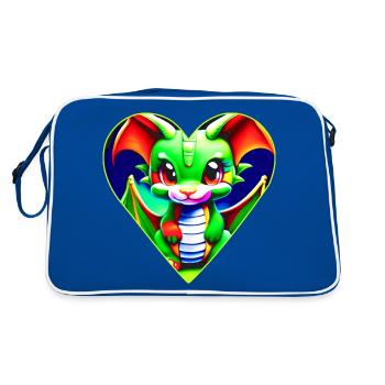 Mignon dragon fantaisiste vert en forme de cœur - Sac Retro - bleu/blanc - Dos