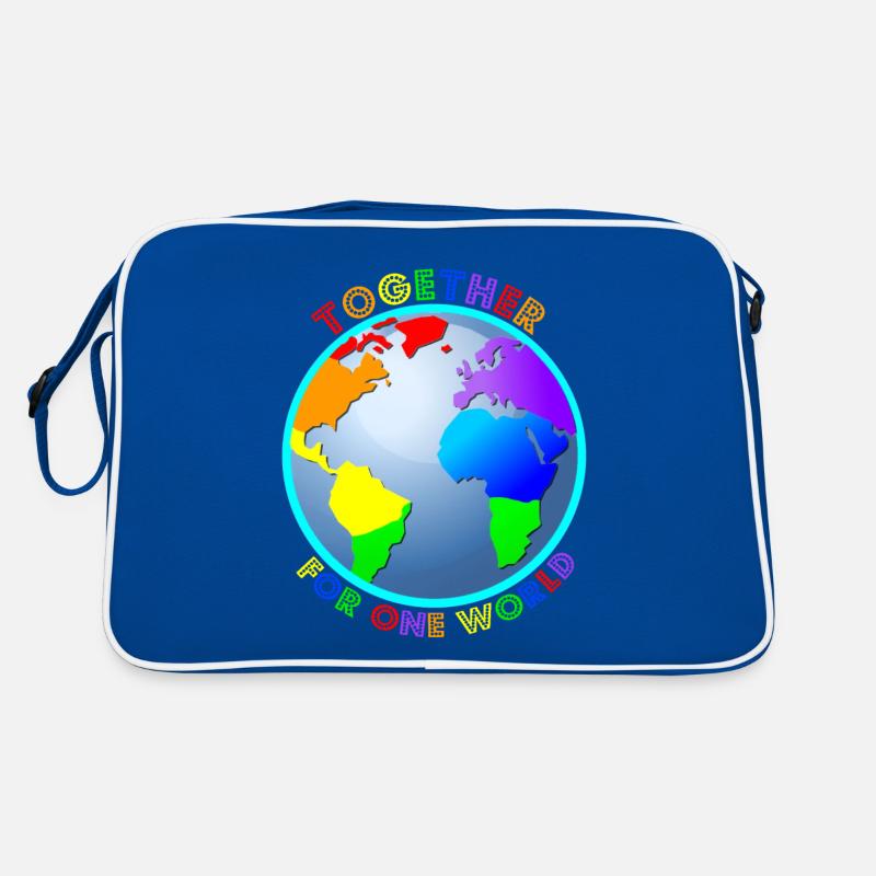 Déclaration: « Pour un seul monde » - Rainbow Colors - Sac Retro - bleu/blanc