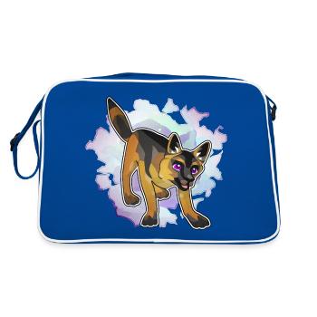 Schäferhund mit Hintergrund - Retro Tasche - Blau/Weiß - Hinten