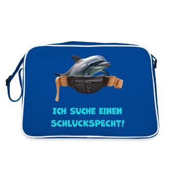 Delfin in Bauchtasche sucht einen Schluckspecht! - Retro Tasche - Blau/Weiß - Hinten
