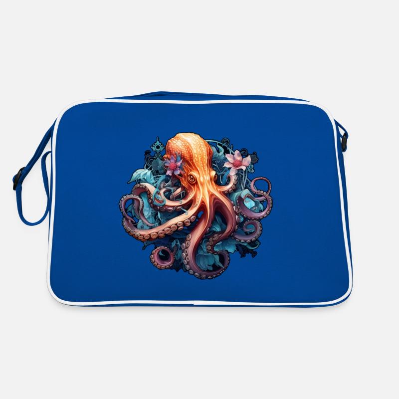 Wunderschöner Oktopus mit Blumen Boho Style Retro Tasche